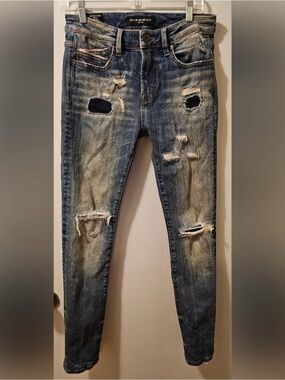 Cult of Individuality Men's Distressed Washed Blue Skinny Jeans fits true